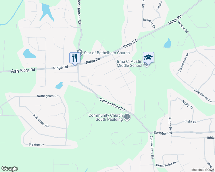 map of restaurants, bars, coffee shops, grocery stores, and more near 213 Merrill Meadows Point in Douglasville