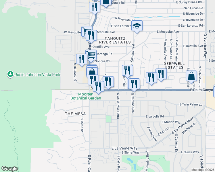 map of restaurants, bars, coffee shops, grocery stores, and more near 1674 Vía Salida in Palm Springs