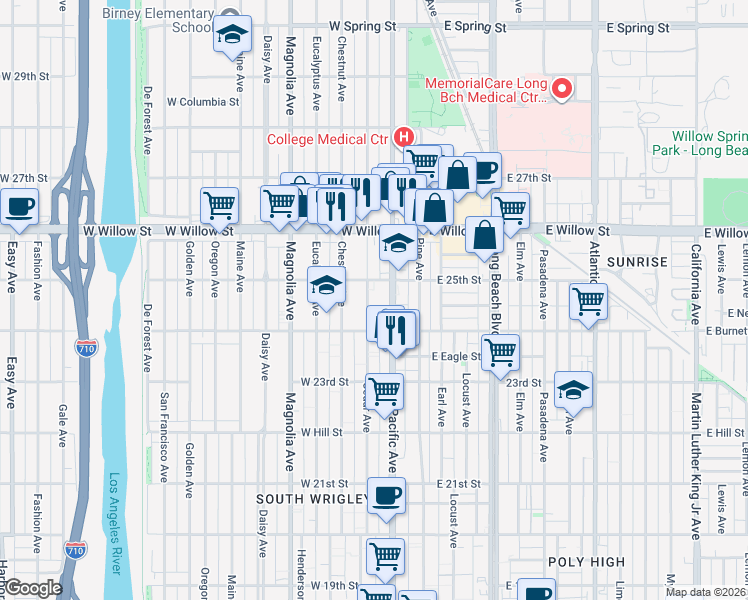 map of restaurants, bars, coffee shops, grocery stores, and more near in Long Beach