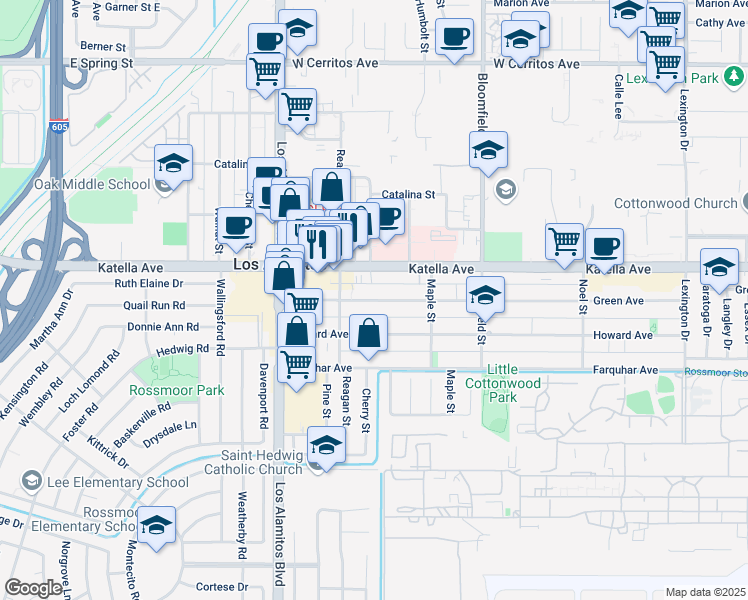 map of restaurants, bars, coffee shops, grocery stores, and more near 3700 Katella Avenue in Los Alamitos