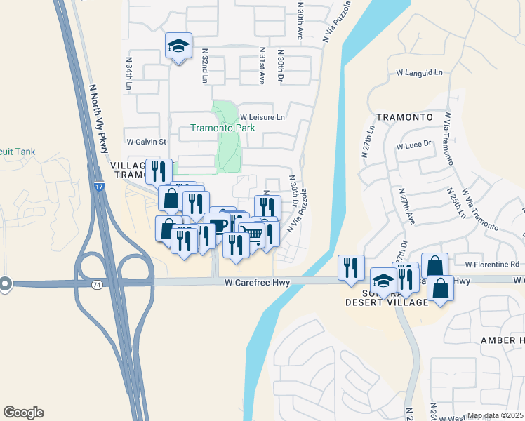 map of restaurants, bars, coffee shops, grocery stores, and more near 35006 North 31st Avenue in Phoenix