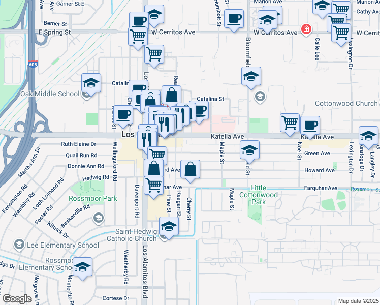 map of restaurants, bars, coffee shops, grocery stores, and more near 3700 Katella Avenue in Los Alamitos