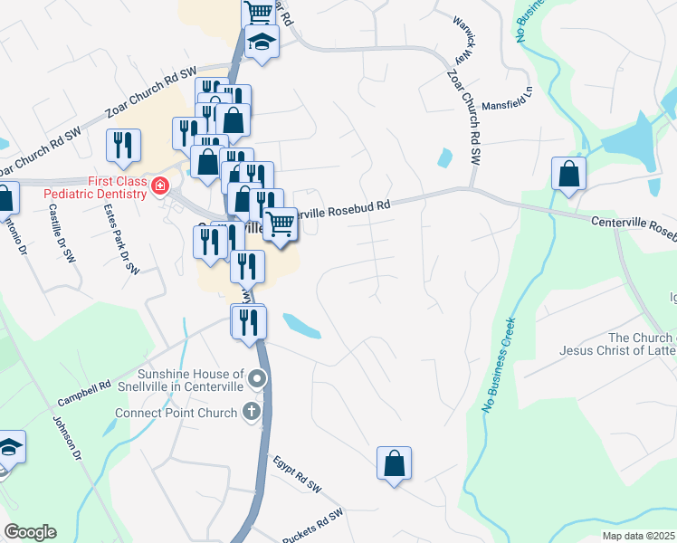 map of restaurants, bars, coffee shops, grocery stores, and more near 3892 Trillium Wood Trail Southwest in Snellville