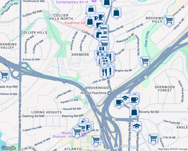 map of restaurants, bars, coffee shops, grocery stores, and more near 60 26th Street Northwest in Atlanta