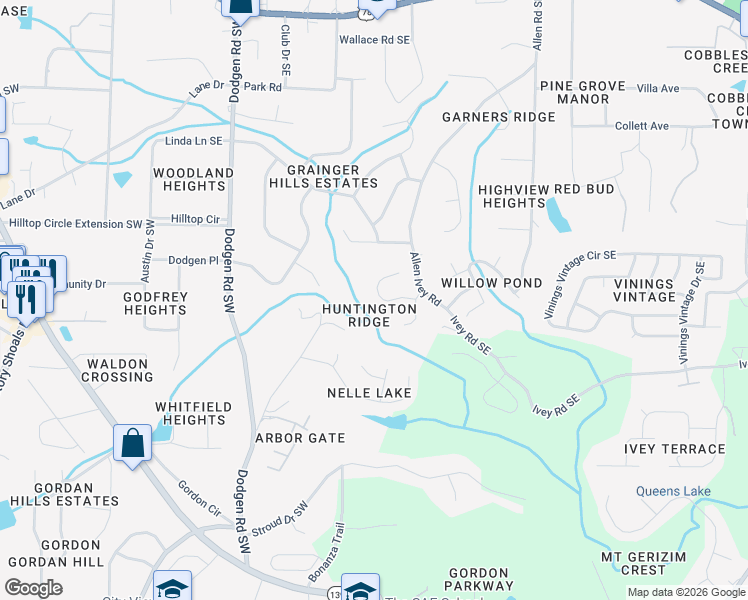 map of restaurants, bars, coffee shops, grocery stores, and more near 116 Milam Creek Road in Mableton
