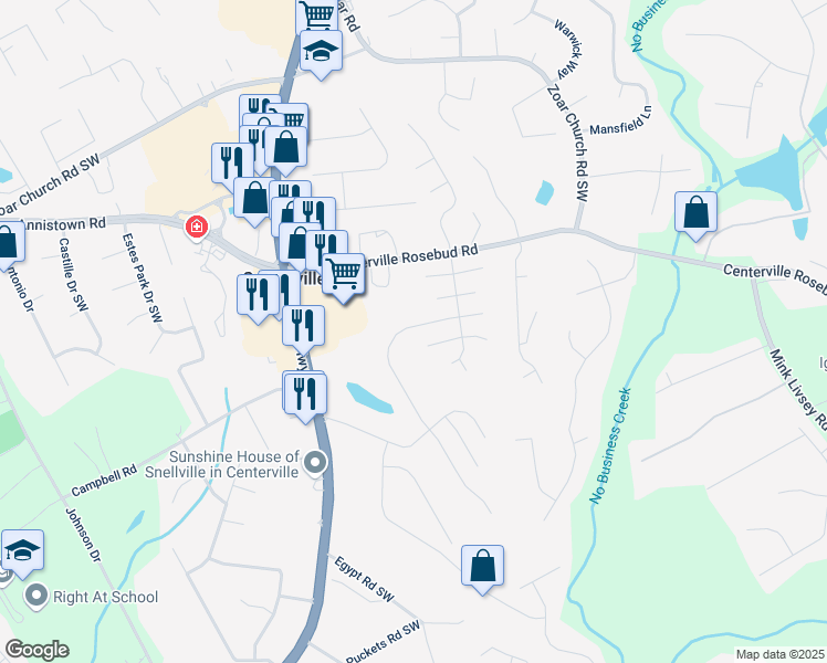 map of restaurants, bars, coffee shops, grocery stores, and more near 3892 Trillium Wood Trail Southwest in Snellville