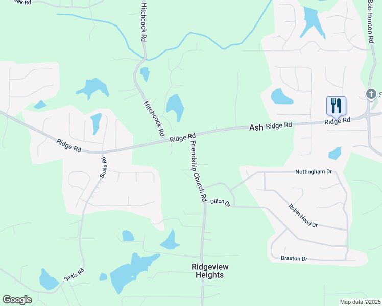 map of restaurants, bars, coffee shops, grocery stores, and more near 86 Friendship Church Road in Douglasville