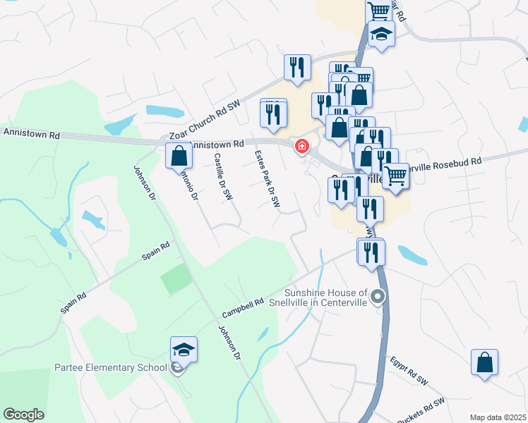map of restaurants, bars, coffee shops, grocery stores, and more near 4095 Sage Court Southwest in Snellville