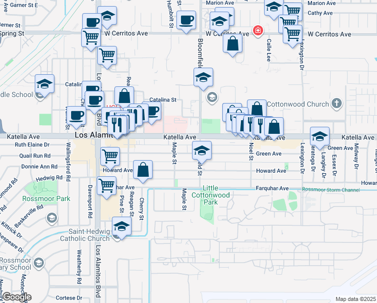 map of restaurants, bars, coffee shops, grocery stores, and more near 3952 Katella Avenue in Los Alamitos
