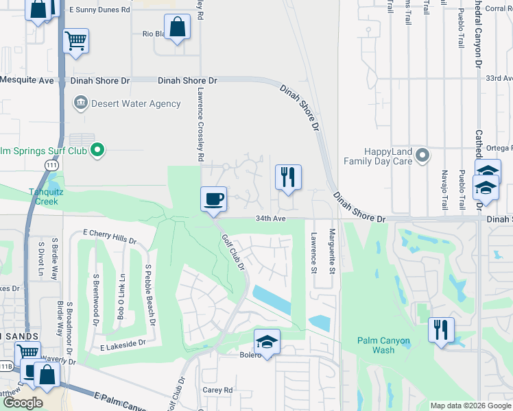 map of restaurants, bars, coffee shops, grocery stores, and more near 1761 Pinehurst Plaza in Palm Springs