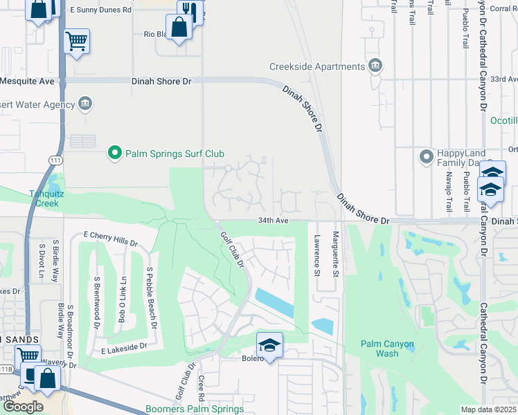 map of restaurants, bars, coffee shops, grocery stores, and more near 1761 Pinehurst Plaza in Palm Springs