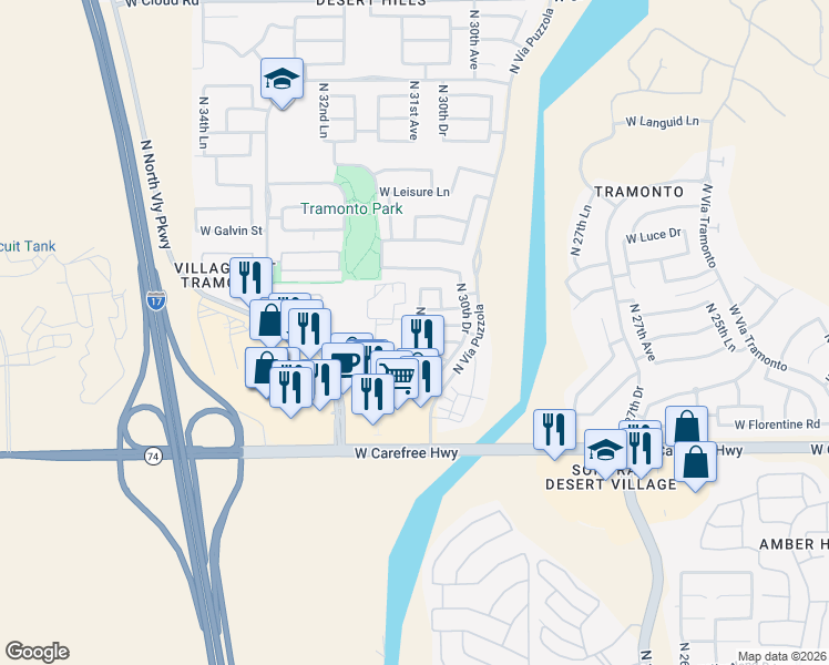 map of restaurants, bars, coffee shops, grocery stores, and more near 35006 North 31st Avenue in Phoenix