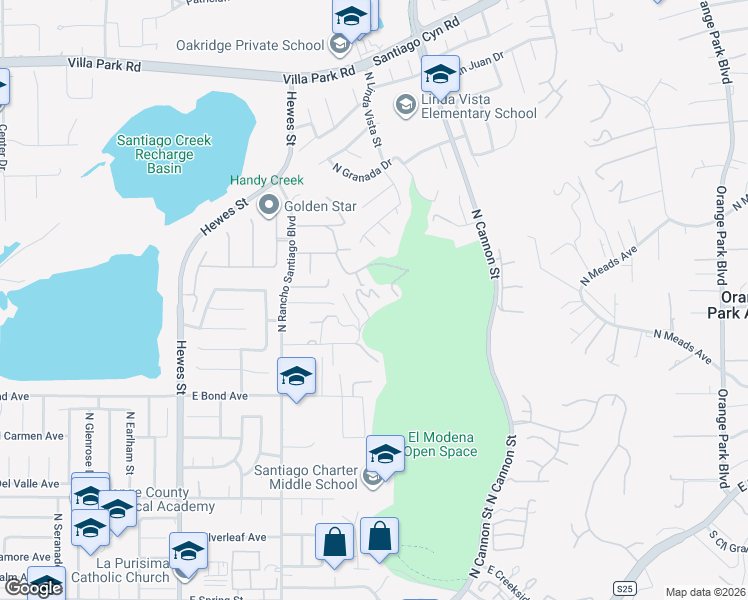 map of restaurants, bars, coffee shops, grocery stores, and more near 5152 Glen Albyn Lane in Orange