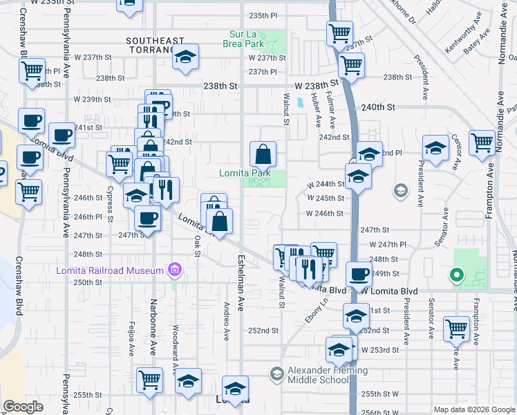 map of restaurants, bars, coffee shops, grocery stores, and more near 1964 Eshelman Way in Lomita
