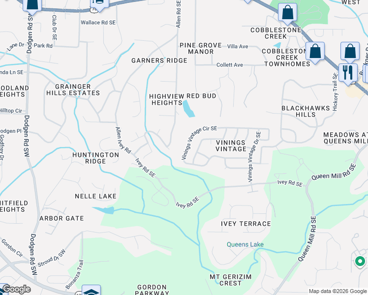 map of restaurants, bars, coffee shops, grocery stores, and more near 6165 Highview Drive Southeast in Mableton
