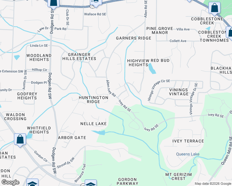 map of restaurants, bars, coffee shops, grocery stores, and more near 6243 Allen Ivey Road in Mableton