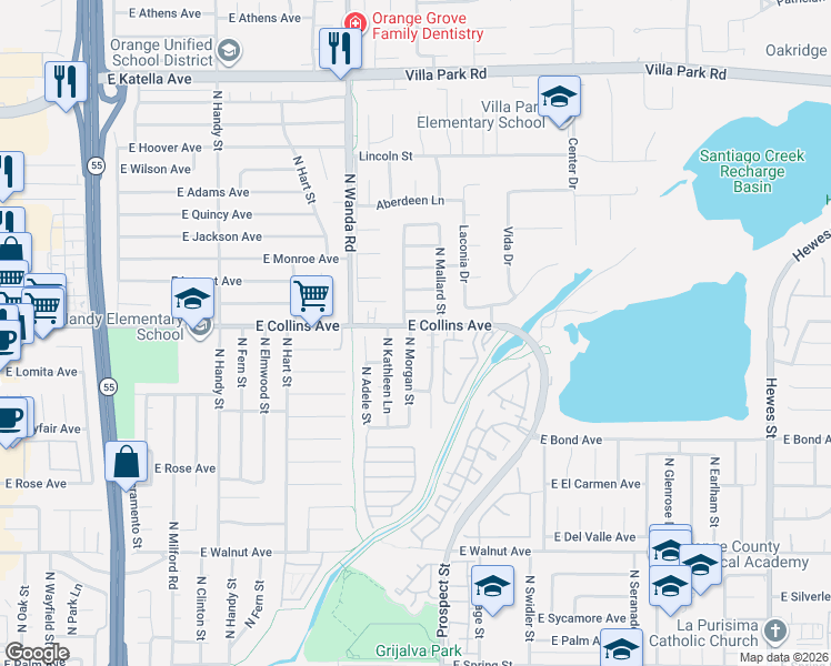 map of restaurants, bars, coffee shops, grocery stores, and more near in Villa Park