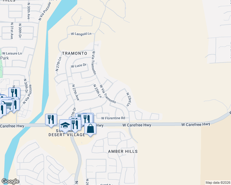 map of restaurants, bars, coffee shops, grocery stores, and more near 2302 West Villa Cassandra Drive in Phoenix