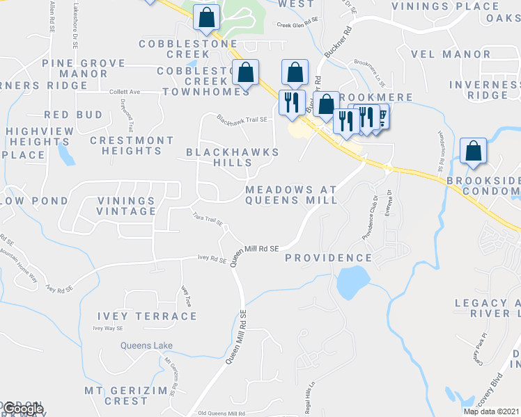 map of restaurants, bars, coffee shops, grocery stores, and more near 820 Brickleridge Lane Southeast in Mableton