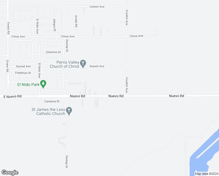 map of restaurants, bars, coffee shops, grocery stores, and more near 27392 Nuevo Road in Perris