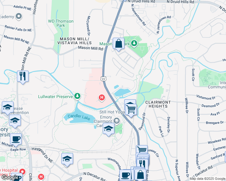 map of restaurants, bars, coffee shops, grocery stores, and more near 10 Highland Lake Circle in Decatur