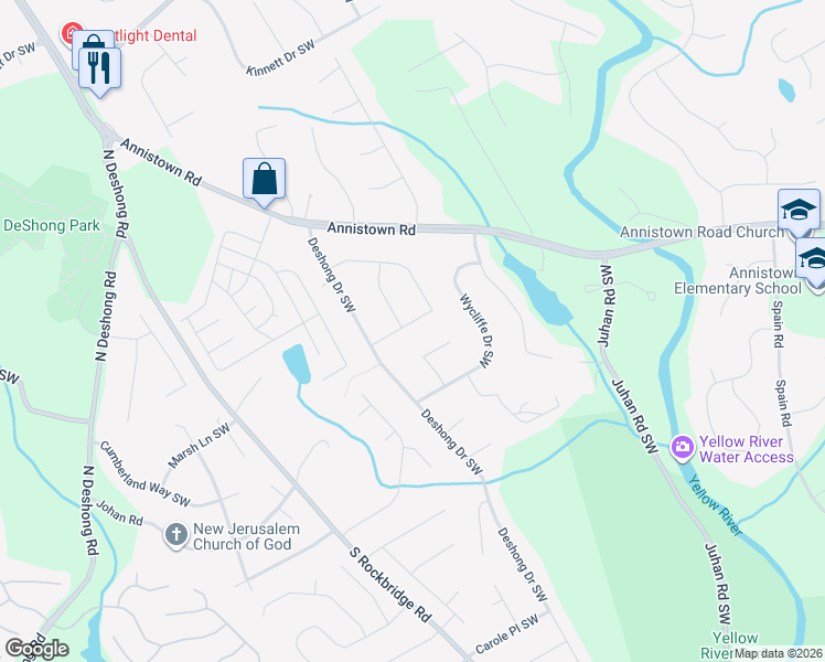map of restaurants, bars, coffee shops, grocery stores, and more near 4815 Manor Drive Southwest in Stone Mountain