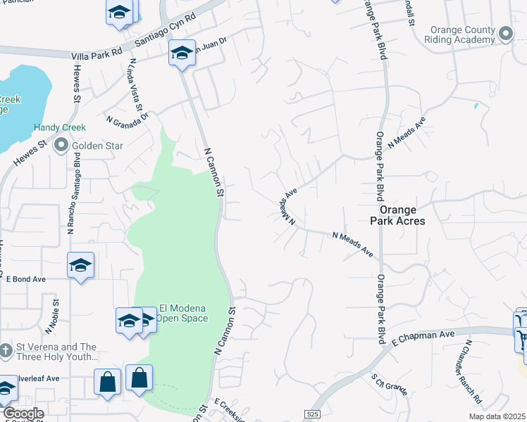 map of restaurants, bars, coffee shops, grocery stores, and more near 11031 North Meads Avenue in Orange