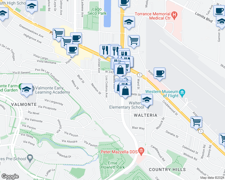 map of restaurants, bars, coffee shops, grocery stores, and more near 24259 Neece Avenue in Torrance
