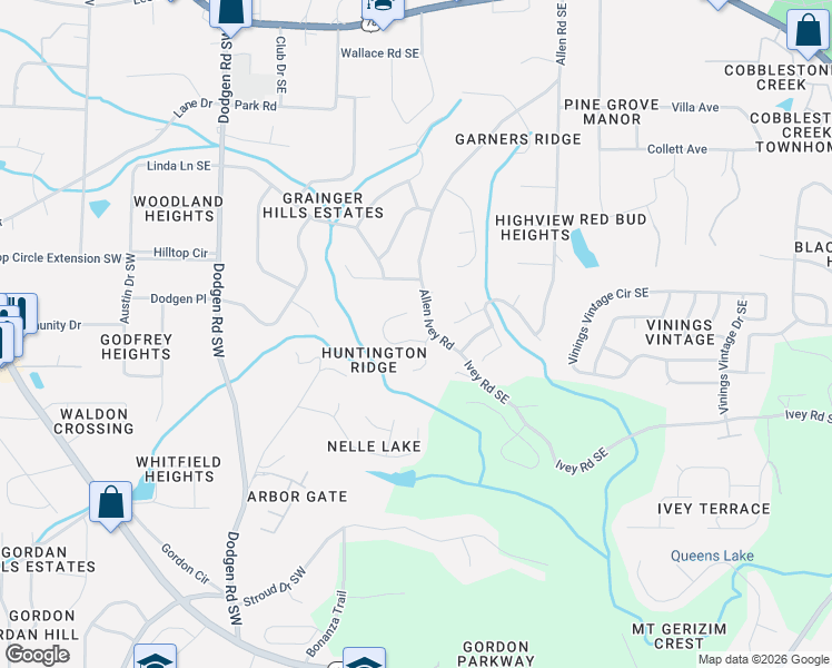 map of restaurants, bars, coffee shops, grocery stores, and more near 97 Milam Creek Road in Mableton