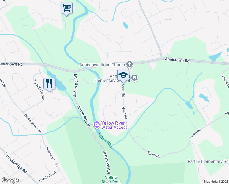 map of restaurants, bars, coffee shops, grocery stores, and more near 4625 Riversound Drive in Snellville