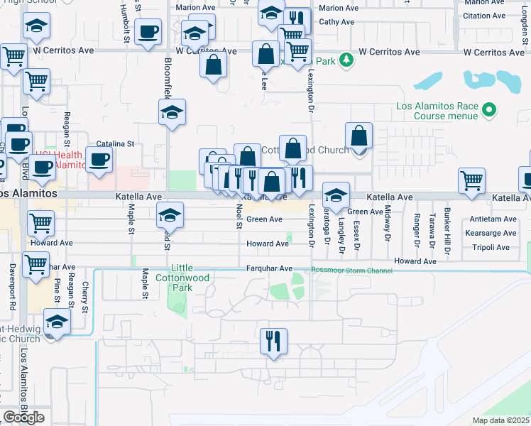 map of restaurants, bars, coffee shops, grocery stores, and more near 4298 Katella Avenue in Los Alamitos