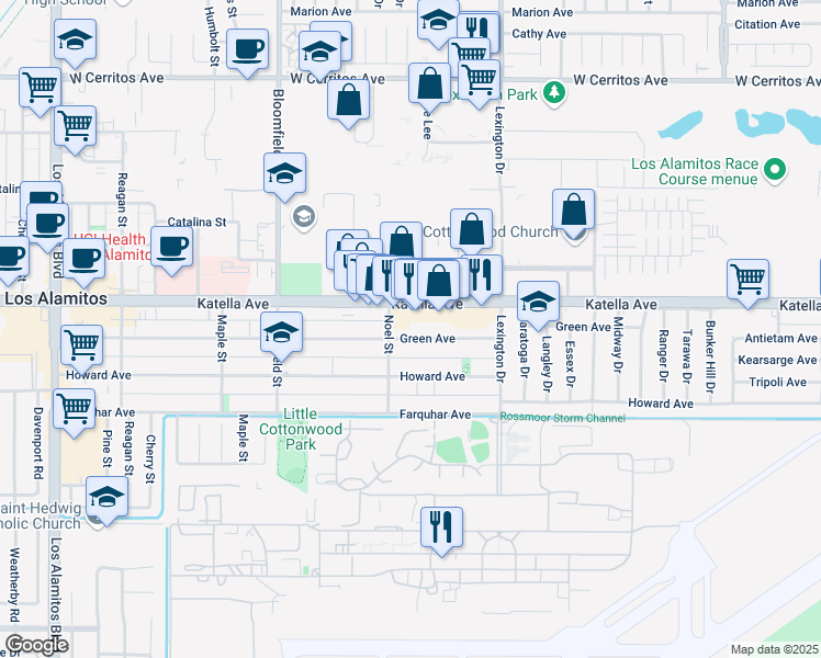 map of restaurants, bars, coffee shops, grocery stores, and more near 4298 Katella Avenue in Los Alamitos