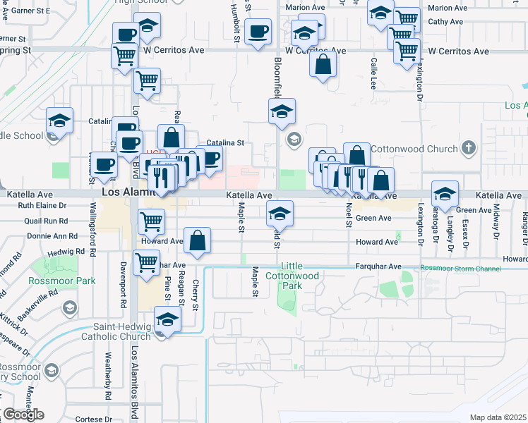 map of restaurants, bars, coffee shops, grocery stores, and more near 3952 Katella Avenue in Los Alamitos