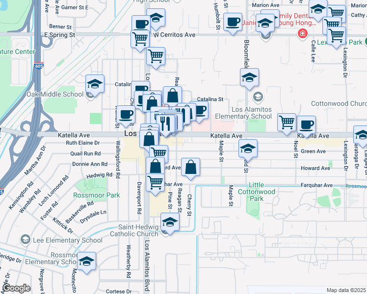 map of restaurants, bars, coffee shops, grocery stores, and more near 3700 Katella Avenue in Los Alamitos