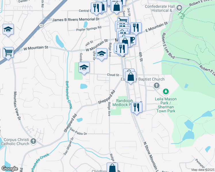 map of restaurants, bars, coffee shops, grocery stores, and more near 834 Ridge Avenue in Stone Mountain