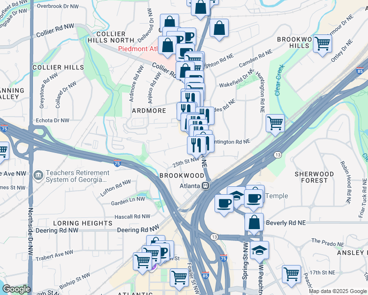 map of restaurants, bars, coffee shops, grocery stores, and more near 25 26th Street Northwest in Atlanta