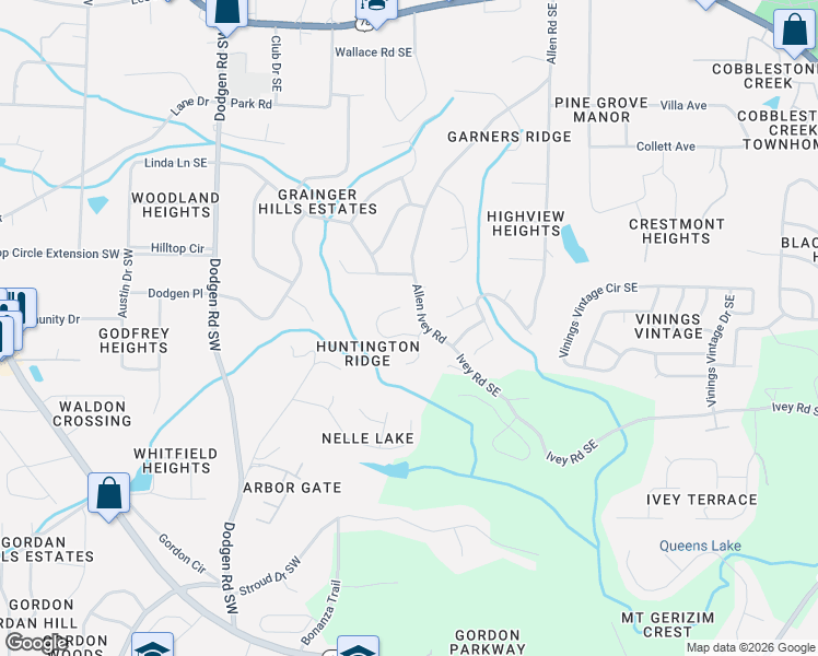 map of restaurants, bars, coffee shops, grocery stores, and more near 97 Milam Creek Road in Mableton