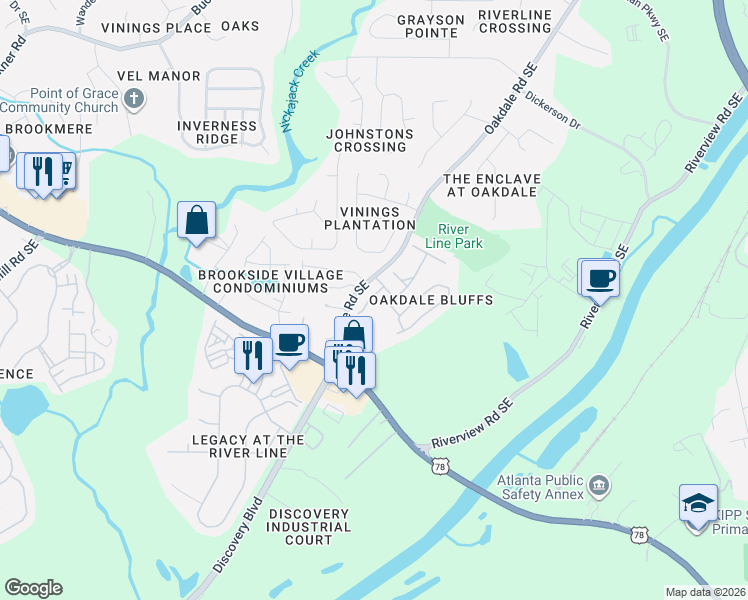 map of restaurants, bars, coffee shops, grocery stores, and more near 6241 Sawtooth Oak Court Southeast in Mableton