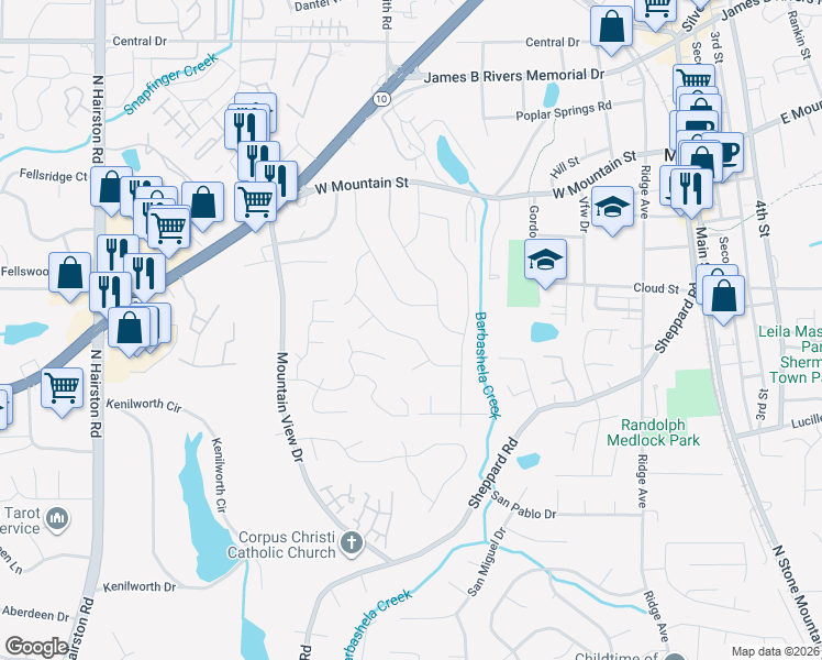 map of restaurants, bars, coffee shops, grocery stores, and more near 831 Needle Rock Drive in Stone Mountain