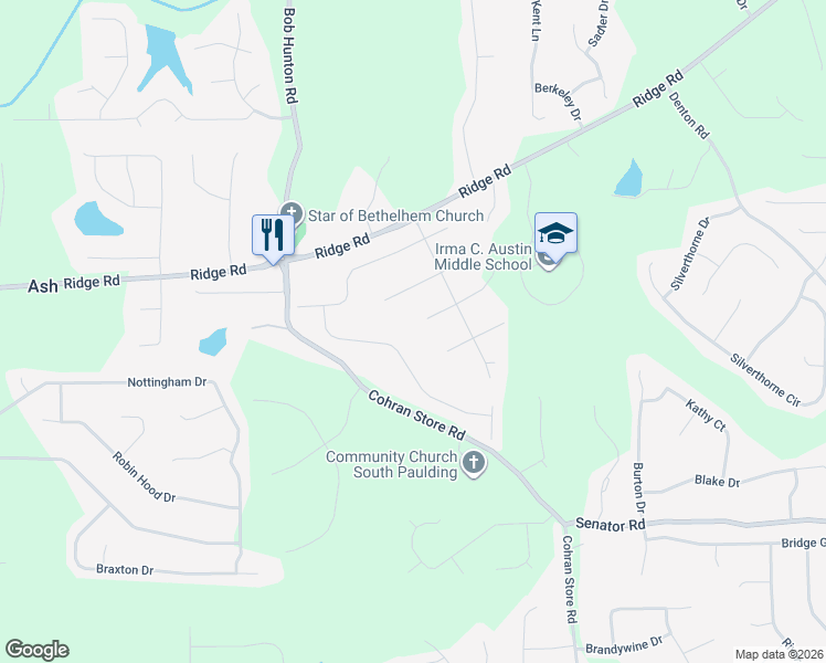 map of restaurants, bars, coffee shops, grocery stores, and more near 88 Craig Meadows Lane in Douglasville