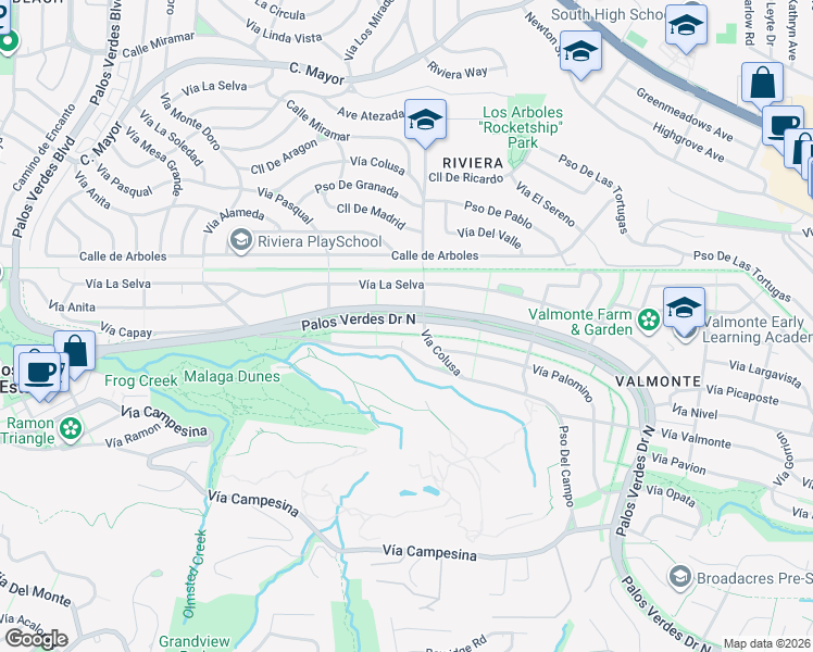 map of restaurants, bars, coffee shops, grocery stores, and more near 3220 Palos Verdes Drive North in Palos Verdes Estates