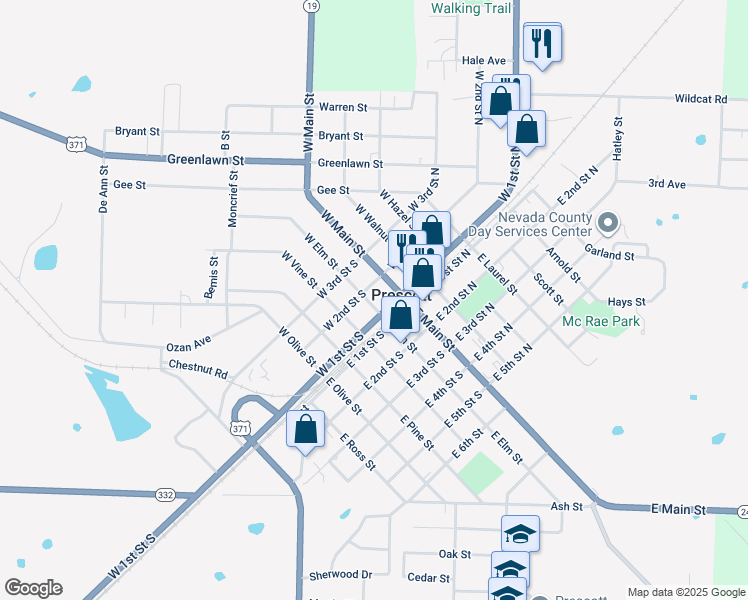 map of restaurants, bars, coffee shops, grocery stores, and more near 118 West Elm Street in Prescott
