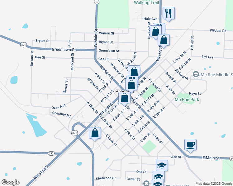 map of restaurants, bars, coffee shops, grocery stores, and more near 118 West Elm Street in Prescott