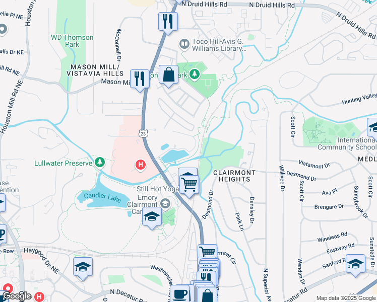 map of restaurants, bars, coffee shops, grocery stores, and more near 1757 Clairmont Road in Decatur