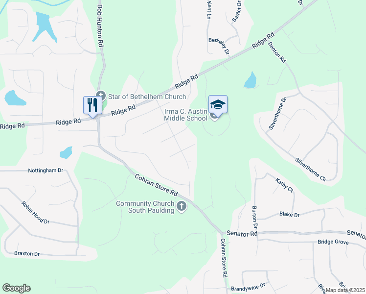 map of restaurants, bars, coffee shops, grocery stores, and more near 287 Bramlett Meadows Drive in Douglasville