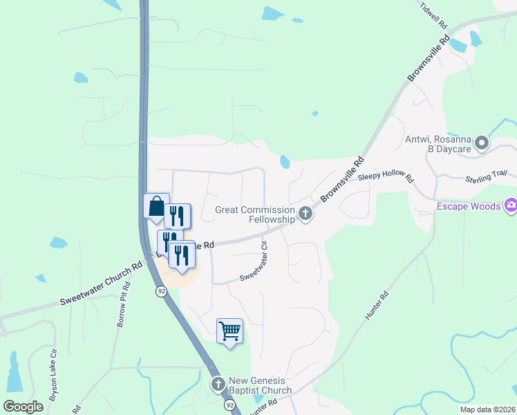 map of restaurants, bars, coffee shops, grocery stores, and more near 117 Landing Lane in Powder Springs