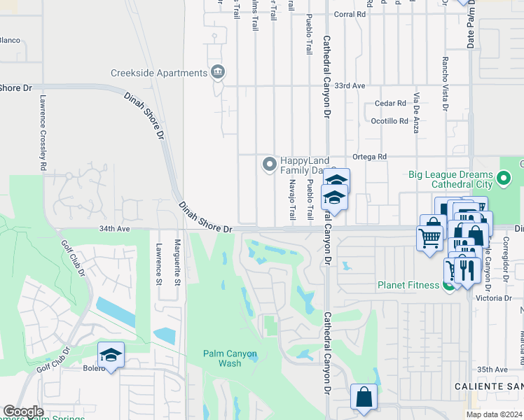 map of restaurants, bars, coffee shops, grocery stores, and more near 33849 Sky Blue Water Trail in Cathedral City