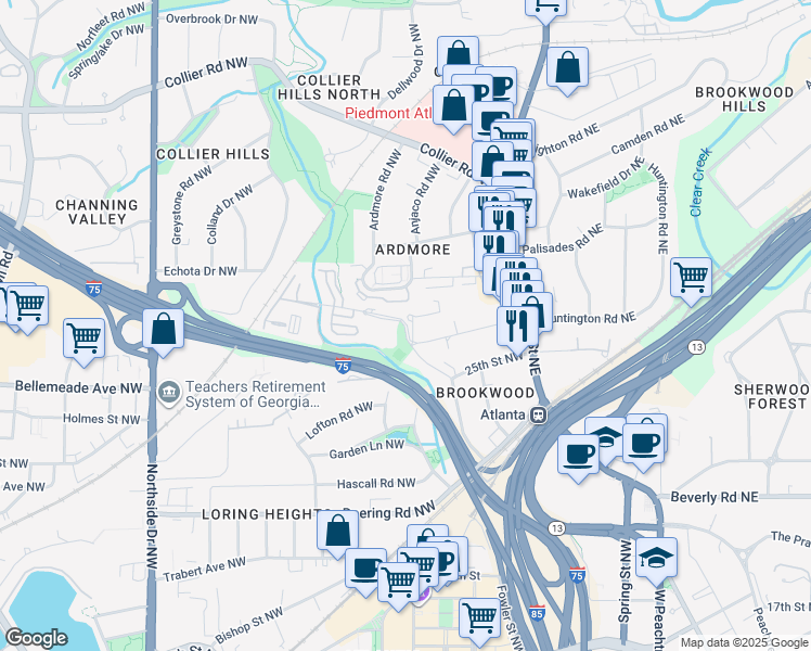 map of restaurants, bars, coffee shops, grocery stores, and more near 147 26th Street Northwest in Atlanta