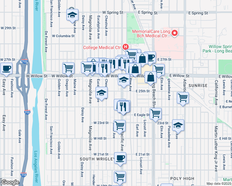 map of restaurants, bars, coffee shops, grocery stores, and more near in Long Beach
