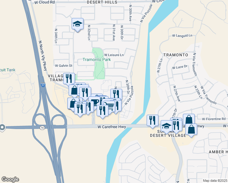 map of restaurants, bars, coffee shops, grocery stores, and more near 35006 North 31st Avenue in Phoenix